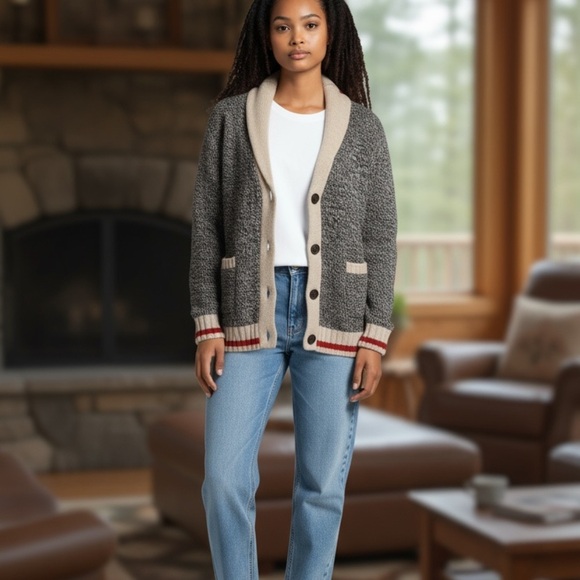 Roots Gray and Cream Cardigan Sweater - Picture 3 of 4